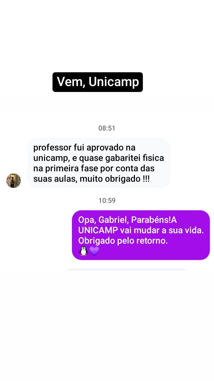 Print de aprovação — Gabriel, UNICAMP