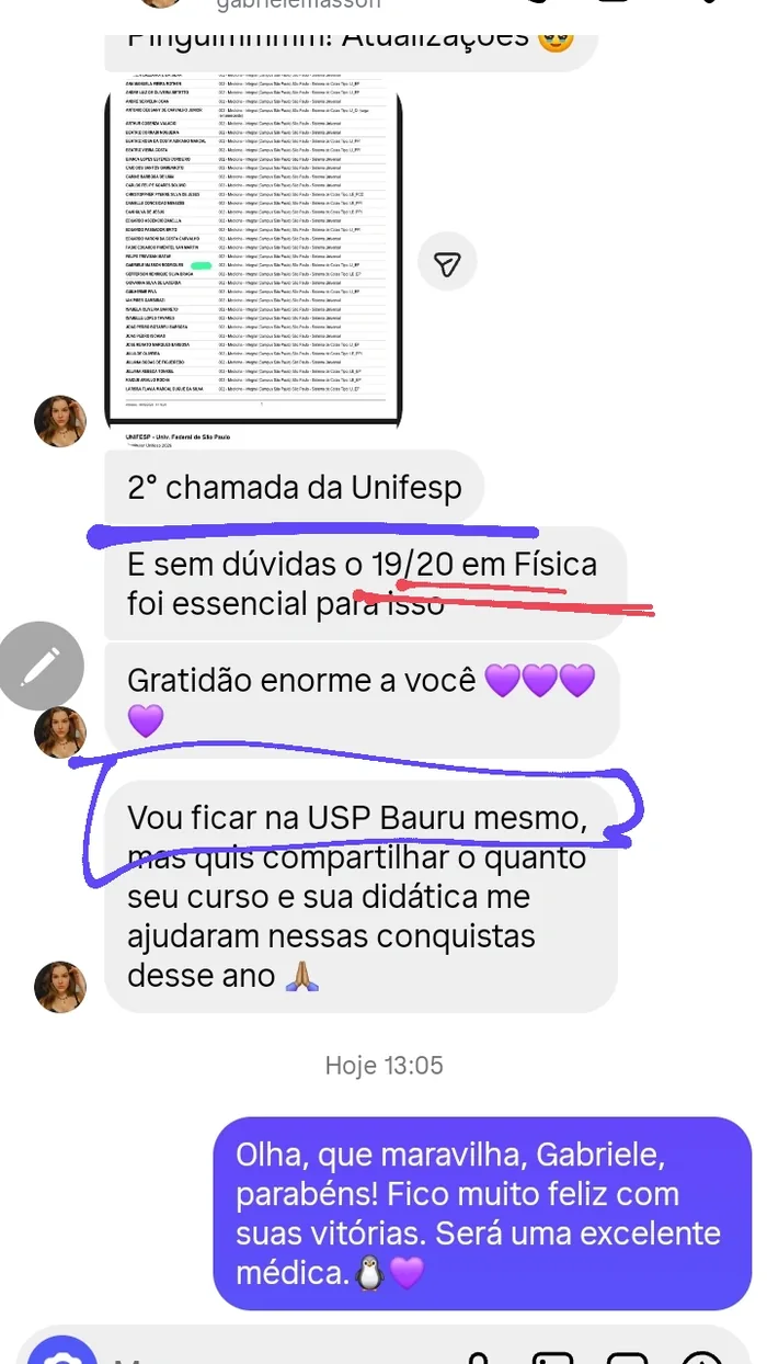 Print de aprovação — Gabriele, Medicina UNIFESP