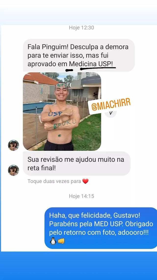 Print de aprovação — Gustavo, Medicina USP
