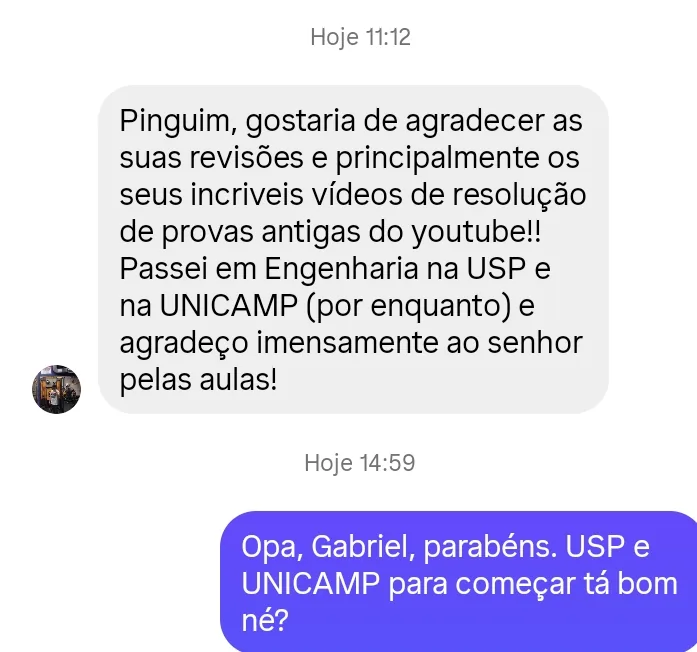 Print de aprovação — Gabriel, Engenharia USP e UNICAMP