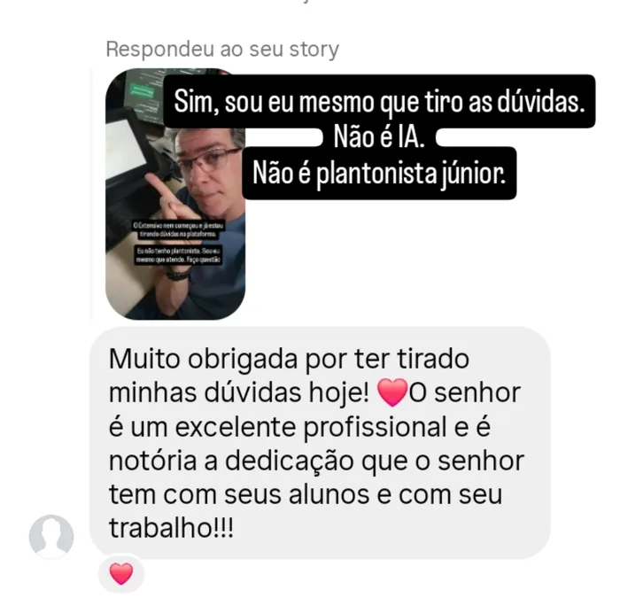 Print de aluna sobre a monitoria e tira-dúvidas