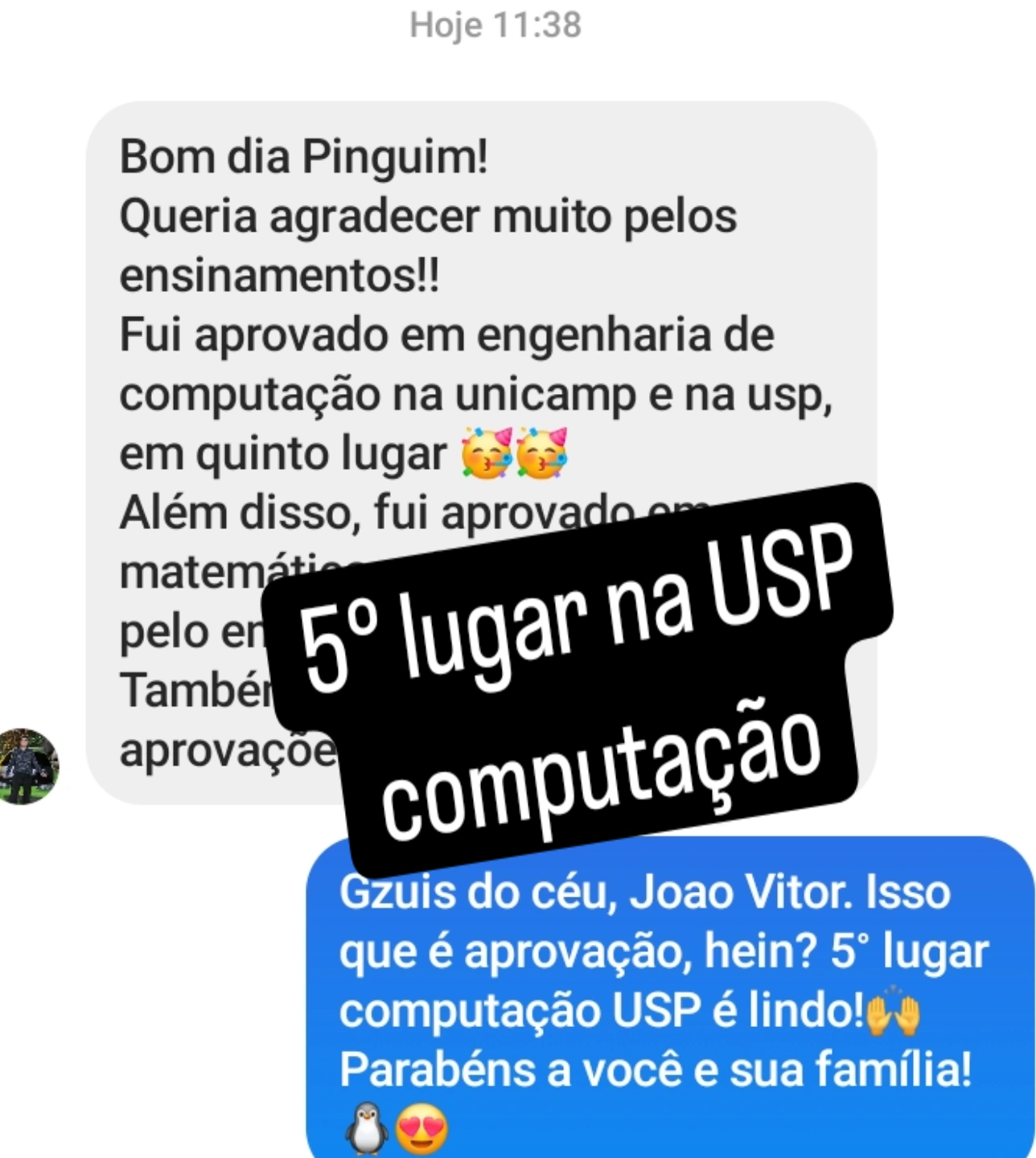 Print de aprovação — 5º lugar Computação USP